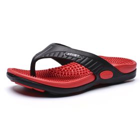 Men's new massage flip-flops large size summer breathable beach shoes sandals men's human slippers (Color: Red, size: 41)