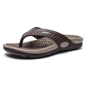 Men's new massage flip-flops large size summer breathable beach shoes sandals men's human slippers (Color: khaki, size: 45)